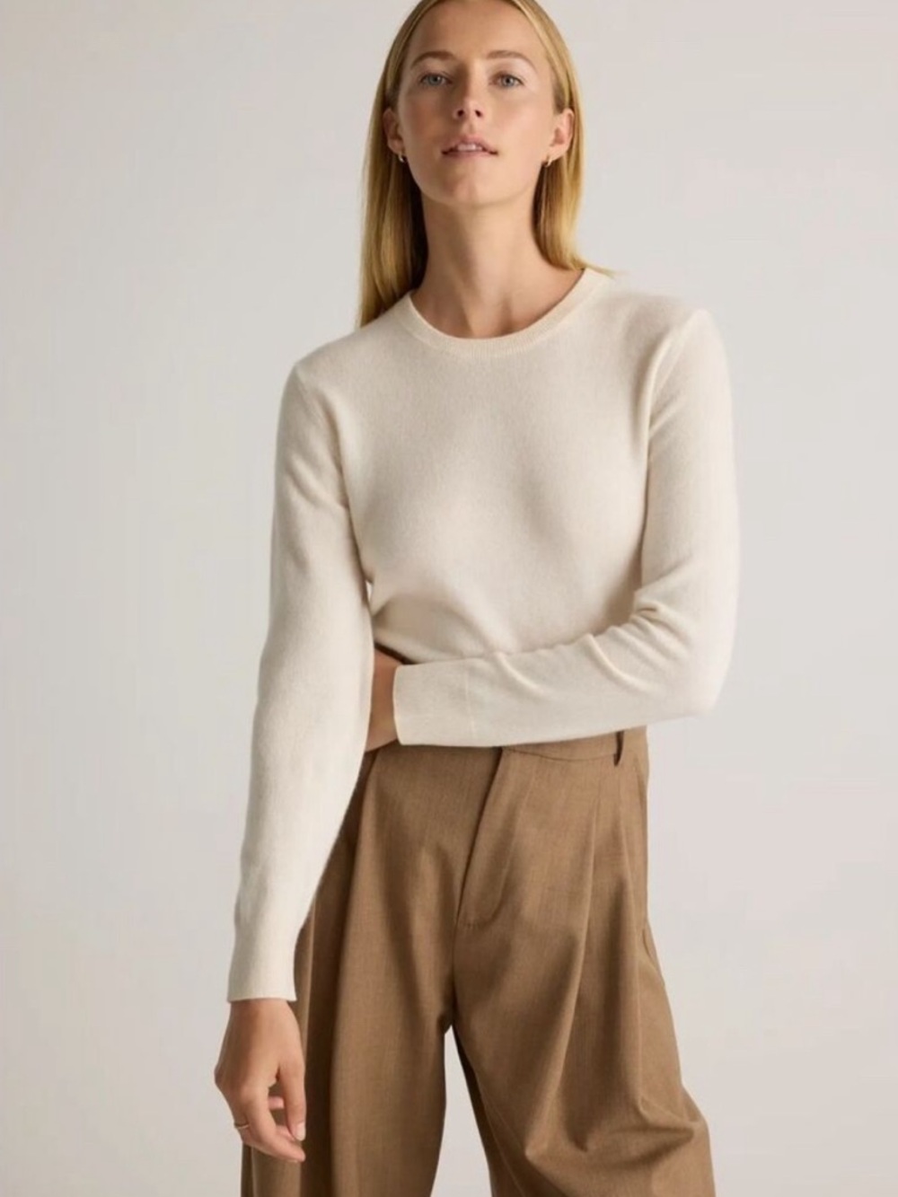 NEW Quince 100% Cashmere Crewneck Sweater Ivory Size Large Quiet Luxury